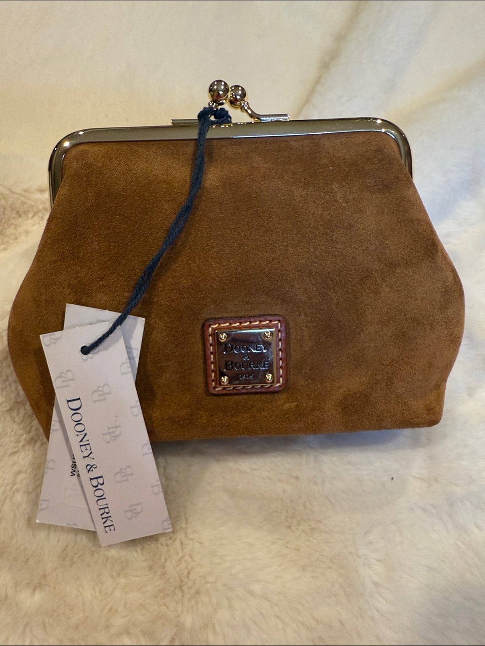 Dooney & Bourke Tan Suede Small Kiss-Lock Coin Pouch New